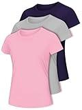 Pack of 3 Womens Activewear T-Shirts, Comfortable Quick-Drying Breathable Athletic Tops for Women, Workout Gym Daily Wear Plus, Size XXXL