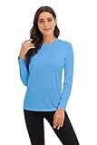 KINGFEN Womens UPF 50+ Activewear SPF Shirts Long Sleeve Exercise Workout Tops Lightweight Clothing Hiking Sun Protection Breathable Tops Sunproof Thin Wicking T Shirt Waterfall Blue Medium