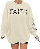 UNIQUEONE Christian Sweatshirt Women Faith Shirts: Jesus Sweatshirt Christian Religious Crewneck Long Sleeve Pullover Tops Apricot