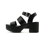 Soda ACCOUNT ~ Women Open Toe Two Bands Lug sole Fashion Heel Sandals with Adjustable Ankle Strap (Black, numeric_8_point_5)