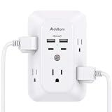 Surge Protector Outlet Extender - Addtam 5-Outlet Splitter with 4 USB Wall Charger(2 USB-C Ports), Multi Plug Outlet Power Strip for Home, Dorm Room Essentials