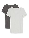 Amazon Essentials Women's Slim-Fit Short-Sleeve V-Neck T-Shirt, Pack of 2, Charcoal Heather/Light Grey Heather, Large