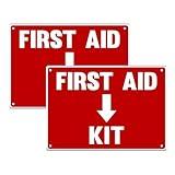 2 Pack First Aid Safety Sign For Emergency Kit, Clear Visible 7" x 10", Easy To Install, Durable Water Resistant for Indoor and Outdoor Use