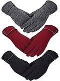 Patelai 3 Pairs Womens Gloves Winter Touchscreen Texting Phone Windproof Gloves Fleece Lined Cold Weather Warm Gloves