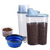 GreenJoy 2 Pack 2lb/2.5L Pet Food Storage Container with Measuring Cup, Can Covers and Bowl for Small Dog, Cat, Waterproof-BPA Free