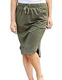 wenseny Womens Skirts Knee Length Pencil Skirts Elastic Midi Bodycon Solid Drawstring Daily Dresses Army Green 2XL