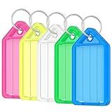 Uniclife 2 Inch Tough Plastic Key Tags in 5 Assorted Colors Item Identifiers with Blank Paper Labels Transparent Covers and Split Rings, 40 Pack