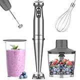 FUNAVO.vo Immersion Blender, 1000W Anti-scratch 5-in-1 Hand Blender, Upgraded 12 Speed Stainless Steel Blade Stick Blender with Turbo Mode, 20oz Beaker, 17oz Chopping Bowl, Whisk, BPA-Free