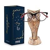 KSJONE Gift Packaged Unique Owl Spectacle Holder Wooden Eye glasses Stand Handmade Gift for Women and Men Home Office Gift for Teacher Him Her Mom Dad Desk Organizer for All Ages