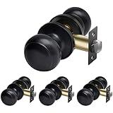 CML Hardware (4 Pack) Passage Door Knob, Matte Black Interior Door Lock Set for Hallway or Closet, No Locking, Round Ball Handle