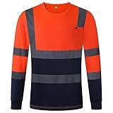 JKSafety Hi-Vis Long Sleeve Safety T-Shirt Construction Daily Work Reflective Shirts for Men and Women Work Utility HV Shirts (078-OrangeNavy, M)