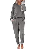 Ekouaer Pajamas Women's Long Sleeve Sleepwear Soft 2 Piece Loungewear Pj Set with Jogger Pants Middle Grey,XL