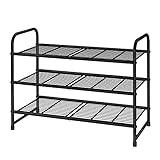 Simple Trending 3-Tier Stackable Shoe Rack, Expandable & Adjustable Shoe Shelf Storage Organizer, Wire Grid, Black