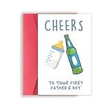 Zyulin Funny First Fathers Day Cards Gifts for Dad, Cute 1st Father's Day Card Gift from Baby Son Daughter, Baby Daddy Fathers Day Card, Cheers to Your First Father's Day