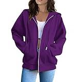 Back To School Clothes For Teen Girls Womens Zip Up Y2K Hoodies Casual Long Sleeve Fall Oversized Sweatshirts Jacket with Pockets 2024 Fashion Clothes Dark Purple M