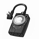 HBN Outlet Timer, 24 Hour Mechanical Outdoor Timer for Pool Pump, Plug in Timer Waterproof, 2 Grounded Timer Outlets for Lights and Holiday Decorations, 15A 1/2HP