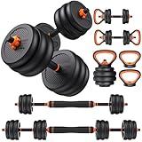 FEIERDUN Adjustable Dumbbells, 50lbs Free Weight Set with Connector, 4 in1 Dumbbells Set Used as Barbell, Kettlebells, Push up Stand, Fitness Exercises for Home Gym Suitable Men/Women