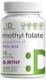 DEAL SUPPLEMENT L Methylfolate 15mg Per Serving, 240 Veggie Capsules – Active Folic Acid Form (5-MTHF), Bioavailable Methylated Folate – Prenatal, Energy, & Brain Support Supplement – Non-GMO