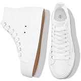 FRACORA Womens High Top Platform Sneakers White Platform Shoes Fashion Canvas Shoes for Women(White,US8)