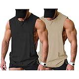 COOFANDY Mens Workout Mucsle T 2 Pack Gym Tank top Bodybuilding Fitness T Shirt Black/Light Khaki(2pcs) Medium Sleeveless