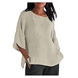 FOCLMP Womens Cotton Linen Summer Tops 3/4 Length Sleeve Tunic Blouses Gauze Boho Shirts Trendy Loose Fit Clothing 2024 Ladies Shirts Light Blue S