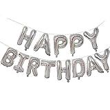 KALOR Silver Happy Birthday Balloons Banner,16 Inch Mylar Foil Letters Sign,Reusable Balloons for Women, Men, Boys & Girls Birthday Decorations Party Supplies