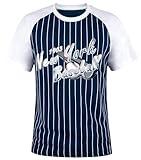 Mens City Baseball Fans Vintage Sporty Pinstripe Crew Neck Tee Shirts - Navy & White Size: X-Large