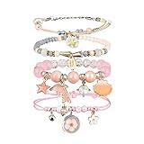 ZYLLGLOW 4 PCS Kawaii Crystal Pearl Bracelet Set - Cute Anime Elastic Beaded Bracelets for Girls and Women. Adjustable Charm Bracelets Perfect Birthady Gift for Friends and Teens