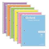 Oxford Spiral Notebook, 1 Subject, College Ruled Paper, 8 x 10-1/2 Inch, Pastel Pink, Orange, Yellow, Green, Blue and Purple, 70 Sheets (63756), Set of 6