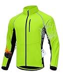 Men's Winter Cycling Jackets Thermal Warm Water Resistant Bike Running Windproof Fleece Cold Weather Mountain Biking Bicycle Riding Gear(Fluorescent Yellow/Black,L)