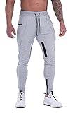 FIRSTGYM Mens Joggers Sweatpants Slim Fit Workout Training Thigh Mesh Gym Jogger Pants with Zipper Pockets Light Grey