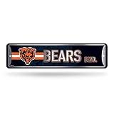 Rico Industries NFL Chicago Bears Home Décor Metal Street Sign (4" x 15") - Great for Home, Office, Bedroom, & Man Cave - Made,Silver