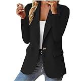 Hesxuno Cyber of Monday Deals 2024 Blazers for Women Business Casual Jackets Long Sleeve Open Front Cardigan Work Suit 2024 Trendy Blazer with Pockets Black of Friday