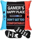 TuSuQing Gamer Gifts for Teenage Boys, Boyfriend Best Gaming Easter Basket Stuffers Gifts for Men Teen Boys Girls Kids Him Son Husband Video Game Lover Room Decor Pillow Cover and Game Socks