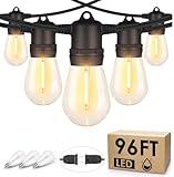 Larkvue 96FT LED Outdoor String Lights, Waterproof Patio Lights with 30+3 Shatterproof Bulbs, 2700K Dimmable Outside Hanging Lights for Backyard-Black