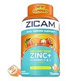 Zicam Daily Immune Support, Gummy Supplement, Zinc, Vitamin C and Vitamin D, Citrus Strawberry Flavor, 70 Count