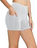 BALEAF Biker Shorts Women Yoga Gym Workout Spandex Running Volleyball Tummy Control Compression Shorts with Pockets 5" Light Grey L