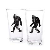 Black Lantern Handmade Themed Pint Glasses – Pint Glasses in Unique Designs for Craft Beer Enthusiasts and Home Bars - (Set of Two 16oz. Glasses) Bigfoot and Sasquatch Design