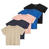 Real Essentials 5 Pack: Womens Crop Top High Waist Quick Dry Fit Active Wear Yoga Workout Athletic Running Gym Exercise Ladies Short Sleeve Crew Neck Moisture Wicking Tees T-Shirt Summer - Set 8, M