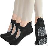 YAGAXI Non Slip Yoga Socks for Women - 3 Pairs Grips Pilates Socks With Ballet,Dance,Fitness,Hospital,Home,Workout(3Black)