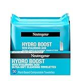 Neutrogena Hydro Boost Facial Cleansing Towelettes + Hyaluronic Acid, Hydrating Makeup Remover Face Wipes Remove Dirt & Waterproof Makeup, Hypoallergenic, 100% Plant-Based Cloth, 2 x 25 ct