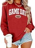 Ithalt Game Day Sweatshirt Women Cute Football Graphic Pullover Shirt Football Season Long Sleeve Tops(Red, XX-Large)