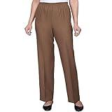 Alfred Dunner Womens Petite Classic Signature Fit Textured Trousers with All-Around Elastic Waistband, Taupe, 6P