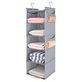 MAX Houser 5 Shelf Hanging Closet Organizer,Space Saver, Closet Hanging Shelves with (4) Side Pockets,Foldable,Light Grey