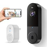 SUNNYJANE Wireless 1080p Video Doorbell Camera, AI Human Detection, Live View, 2-Way Audio Included Chime, Night Vision, 2.4G Wi-Fi, Cloud Storage, Indoor/Outdoor Surveillance Cam (Black)