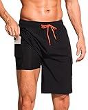 SILKWORLD Men's Swim Trunks with Compression Liner Quick Dry Bathing Suits 9 Inch Swimming Shorts with Cargo Pockets (Black, Large)