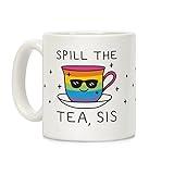 LookHUMAN Spill The Tea Pride Coffee Mug - Funny Coffee Mugs Adult Humor, Double-Sided Print Ceramic Coffee Cups as Rainbow Mug, Pride Gifts & LGBTQ Stuff, Novelty Coffee Mugs for Women & Men, 11oz