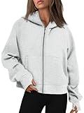 AUTOMET Womens Zip Up Hoodies Fleece Jackets Oversized Sweatshirts Fall Fashion Outfits 2024 Sweaters Winter Clothes Grey M