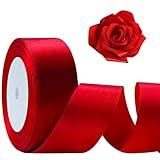 Flezoo Red Ribbon 1 1/2inch, 25 Yards Satin Craft Ribbon, Single Face Polyester Silk Hair Ribbon, Fabric Ribbon for Bouquets, String Ribbon for Gift Wrapping, Wedding, Bow Making and Decoration