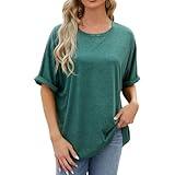 Short Sleeve Oversized Tshirts for Women 2024 Summer Casual Crewneck Plain Tops Basic Tees Essential Clothing Green Medium